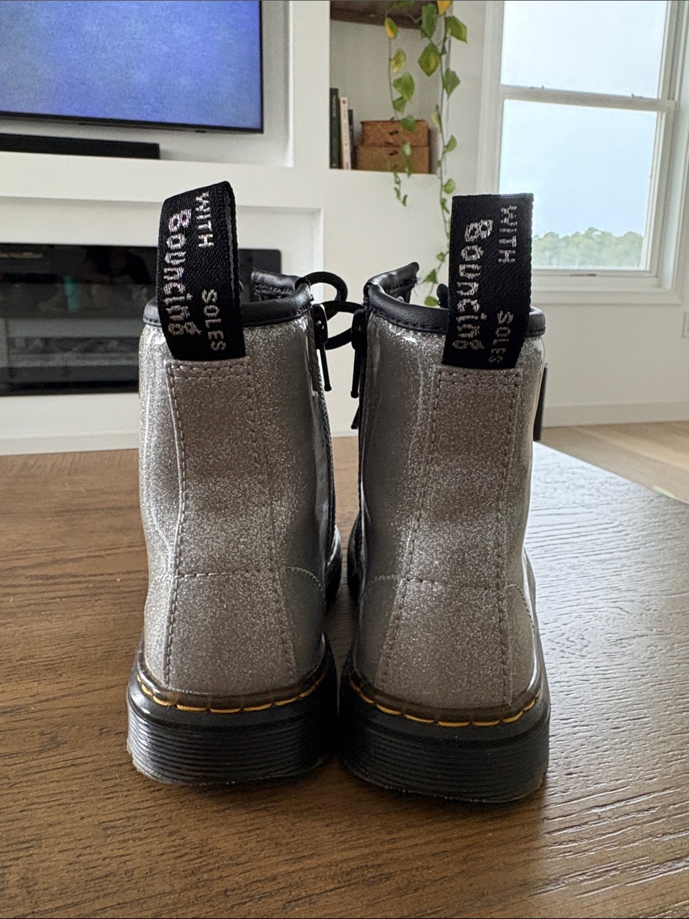 Dr. Martens Silver Glitter Lace-Up Combat Boots - Picture 4 of 4